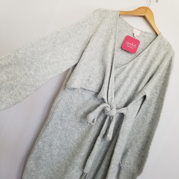 NWT Isabel Maternity Gray Faux Wrap Sweater Dress Size Large - Picture 3 of 9